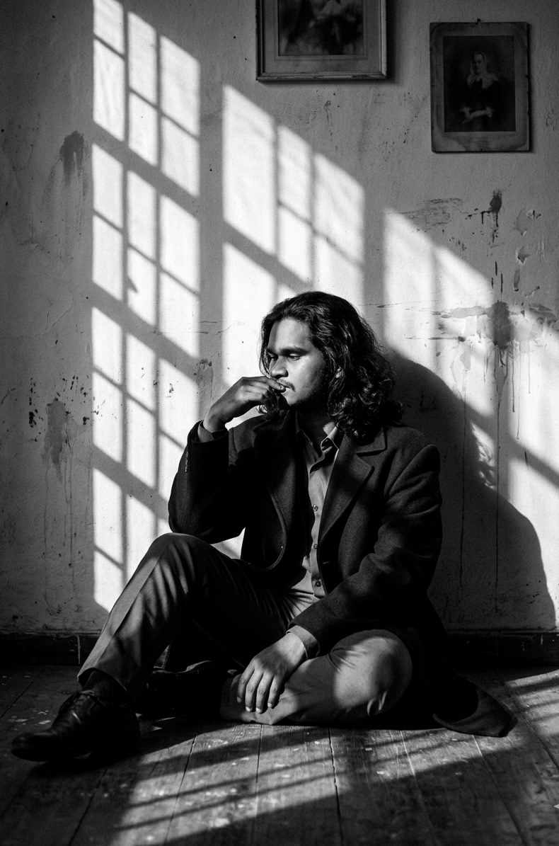 Portrait of Uday Harish seated in cinematic window light